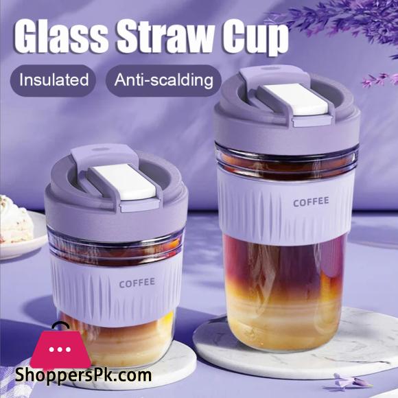Portable Straw Coffee Cup Children Glass Glass Cup Anti-scald Sealed Drinking Water Bottle - 500 ml