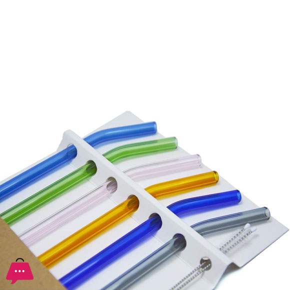 Reusable Glass Colorful Straw Set with Brush 7Pc Set