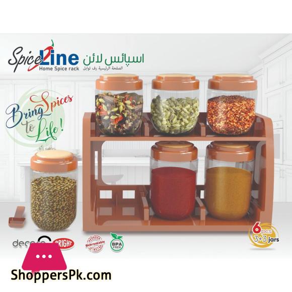 Spice Line Decora 6 Jars Home Spice Rack Set 500ml And 3 Large Jars Of Capacity 750ml