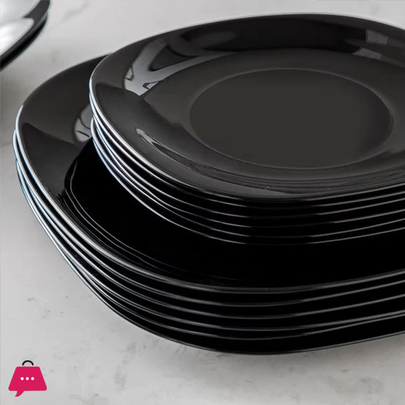 Opal Black Glass Marble Quarter Plates 23cm 6-Pcs