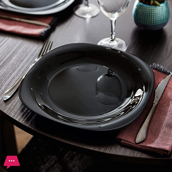 Opal Black Glass Marble Quarter Plates 23cm 6-Pcs