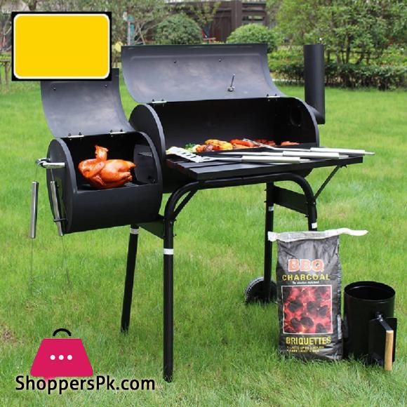 27 Inch Charcoal Barrel Grill with Offset Smoker Bbq Grill Outdoor Camping Oven