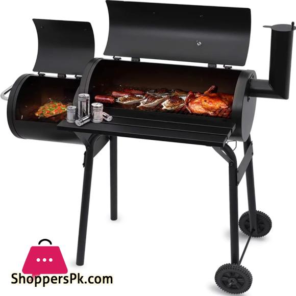 27 Inch Charcoal Barrel Grill with Offset Smoker Bbq Grill Outdoor Camping Oven
