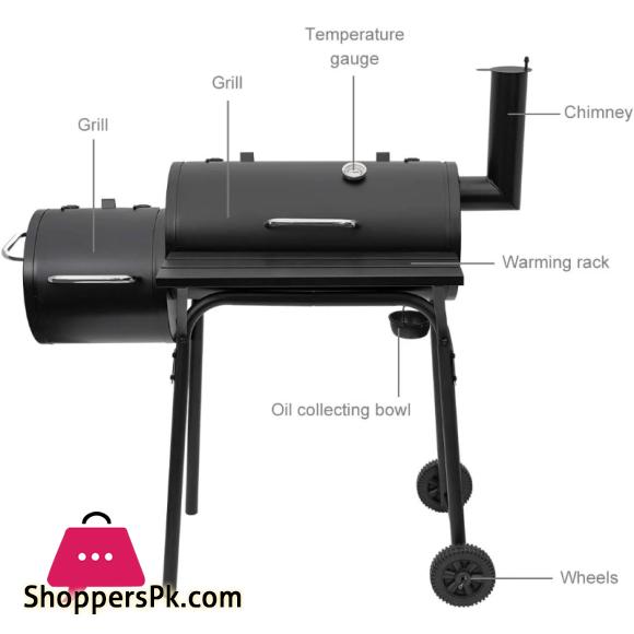 27 Inch Charcoal Barrel Grill with Offset Smoker Bbq Grill Outdoor Camping Oven