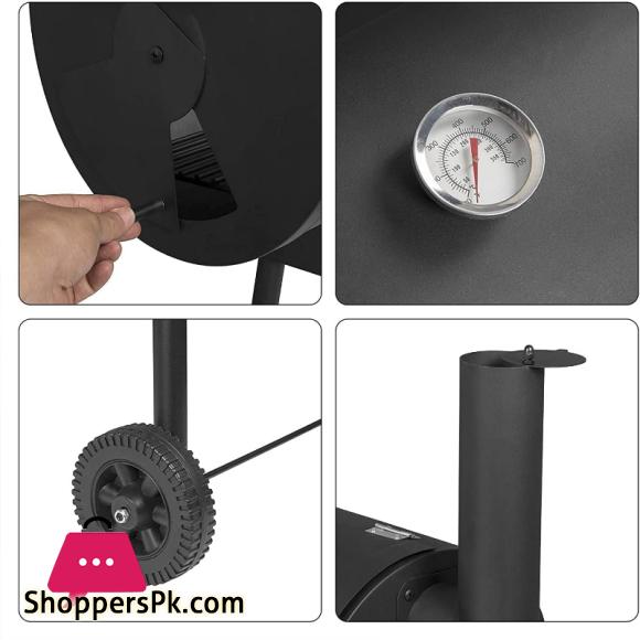 27 Inch Charcoal Barrel Grill with Offset Smoker Bbq Grill Outdoor Camping Oven