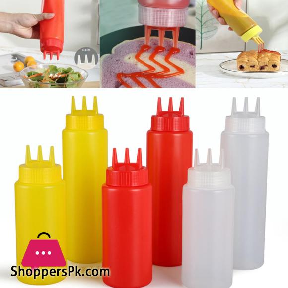 3 Nozzle Squeeze Bottle 2Pcs 450Ml Three-hole Squeeze Bottle Twist Cap Food Grade PE Plastic Ketchup Mustard Sauces Oil Bottles Kitchen Gadgets
