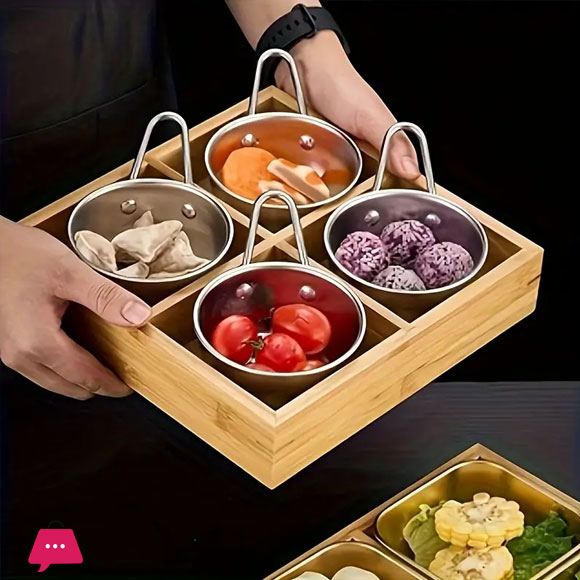 4 Grid Divided Wooden Tray Safe Material Dried Fruit Food Storage Container