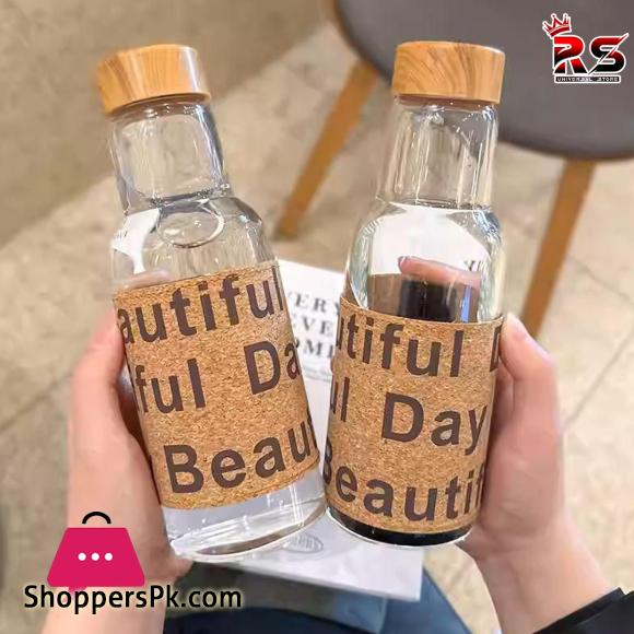 450ML Wooden Texture High Quality Retro-Glass Material OutDoor Water Bottle