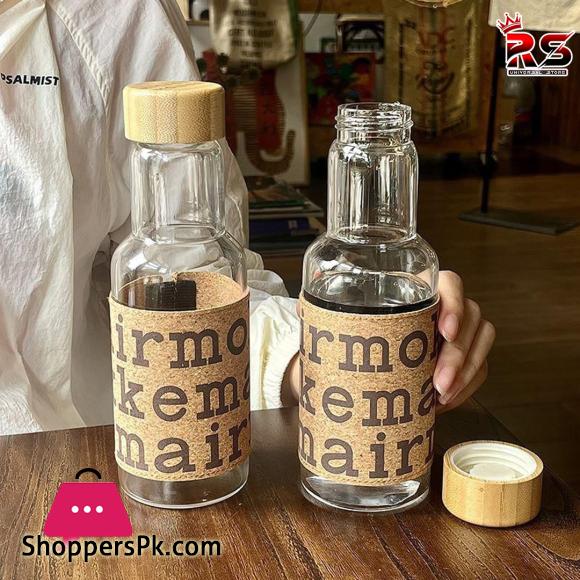 450ML Wooden Texture High Quality Retro-Glass Material OutDoor Water Bottle
