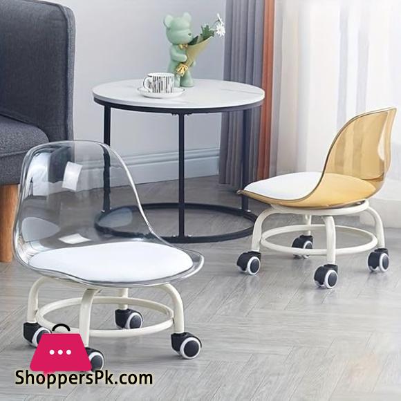 Acrylic 360° Rotatable Transparent Chair Mini Space Design High Resilience Durable Backrest Smart Wheels Ideal for Adults & Kids