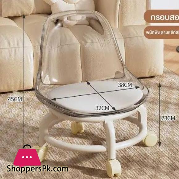 Acrylic 360° Rotatable Transparent Chair Mini Space Design High Resilience Durable Backrest Smart Wheels Ideal for Adults & Kids