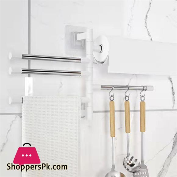 Bathroom Rotation Towel Storage Rack Punch-Free Stainless Steel Organizer Shelf Hanging Wall Shelves Suction Cup Toilet Holder