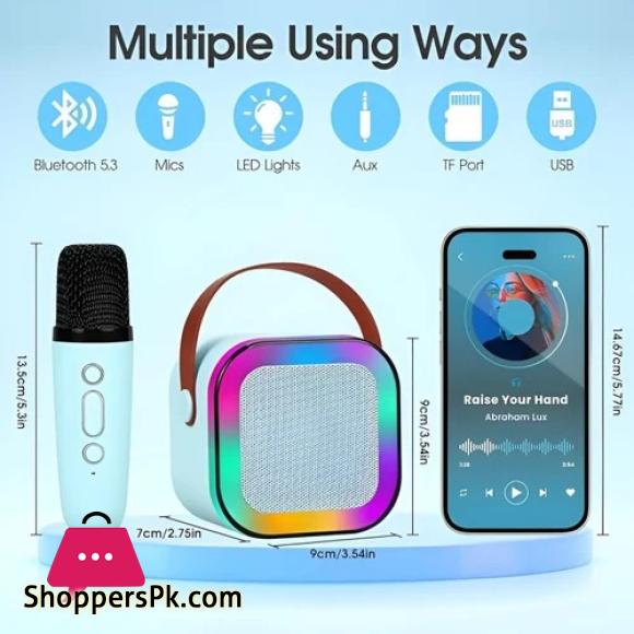 K12 Mini Outdoor Karaoke Bluetooth Speaker Portable Microphone Audio With double wheat Microphone Home Karaoke Speaker multifunctional AUX/TF Card/u disk/TYPE-C
