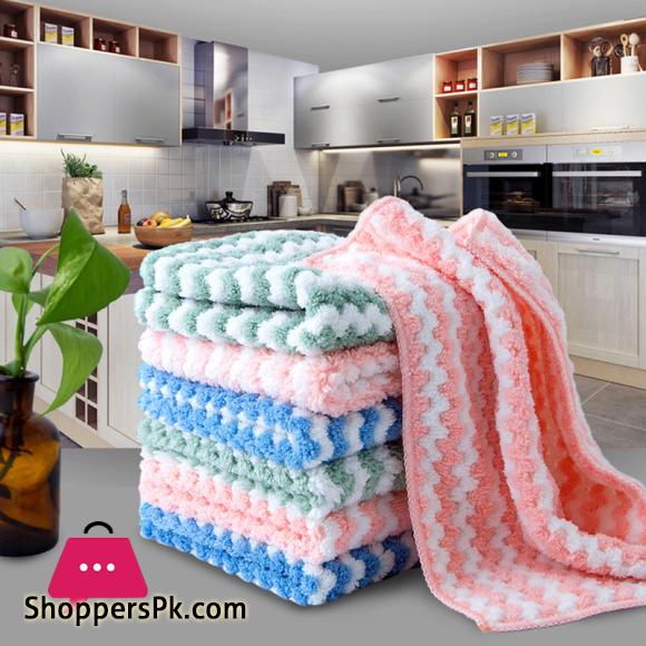 New Kitchen Stripe Dish Cloth Absorbent Housework Clean Towel Kitchen Cleaning 30x30cm (Pack of 4)