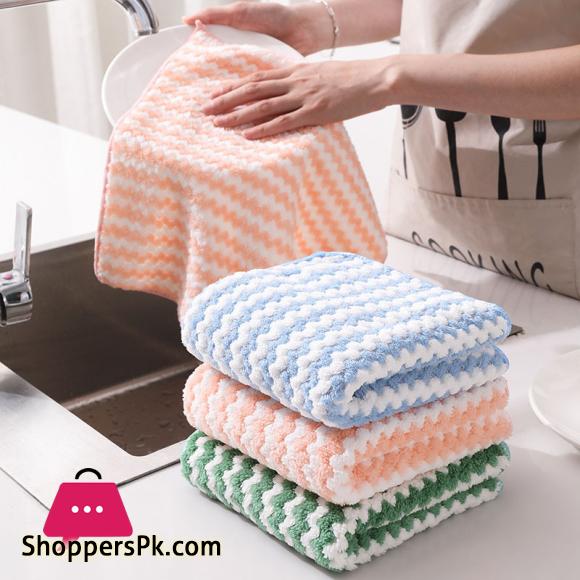 New Kitchen Stripe Dish Cloth Absorbent Housework Clean Towel Kitchen Cleaning 30x30cm (Pack of 4)