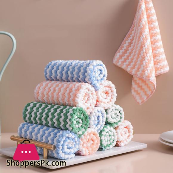 New Kitchen Stripe Dish Cloth Absorbent Housework Clean Towel Kitchen Cleaning 30x30cm (Pack of 4)