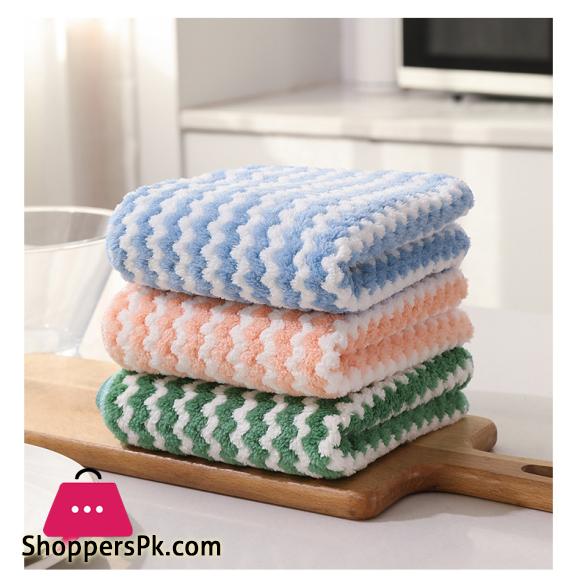 New Kitchen Stripe Dish Cloth Absorbent Housework Clean Towel Kitchen Cleaning 30x30cm (Pack of 4)