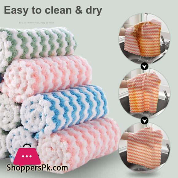 New Kitchen Stripe Dish Cloth Absorbent Housework Clean Towel Kitchen Cleaning 30x30cm (Pack of 4)