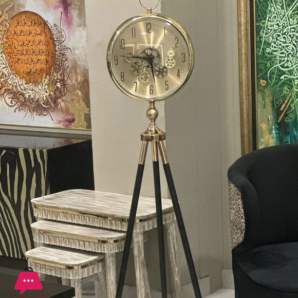 Tripod Floor Clock with Retro Gold Mechanical Gear Design