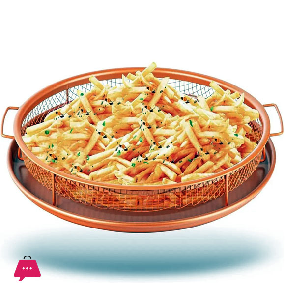 Copper Crisper Tray Round Air Fryer Tray for Oven Deluxe Air Fry in Your Oven 2-Piece Set, Air Fryer Baking Pan Air Fryer Basket for Oven