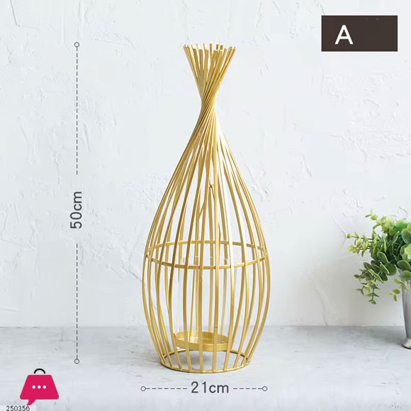 Golden Wrought Iron Geometric Candlestick Romantic Ornament Decoration Candle Light Dinner Props Large 1-Pcs