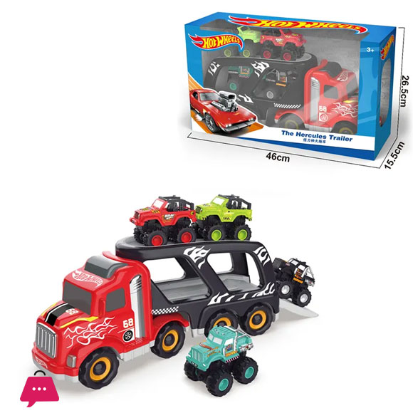 Hot Wheel Electric Large Trailer Double Decker Transport Vehicle Folding Storage Vehicle Loading Sliding Car Set Childrens Toys