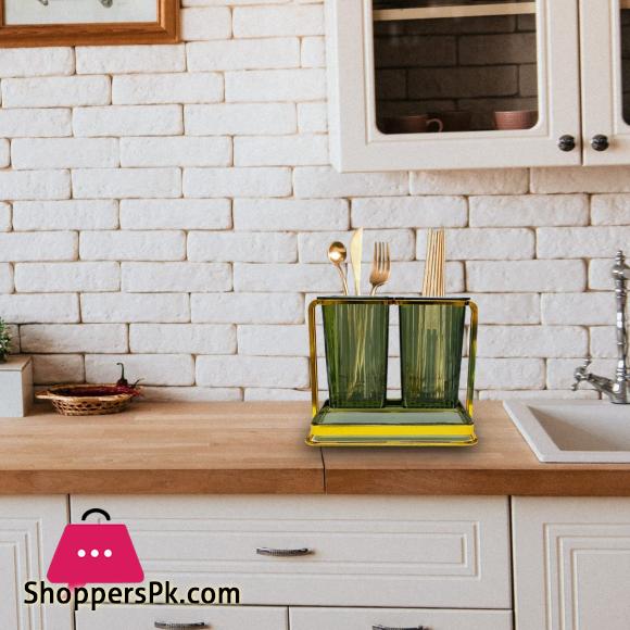 2 Compartments Square Cutlery Holder Utensil Holder Countertop Kitchen Utensil Organizer