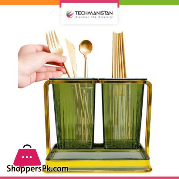2 Compartments Square Cutlery Holder Utensil Holder Countertop Kitchen Utensil Organizer
