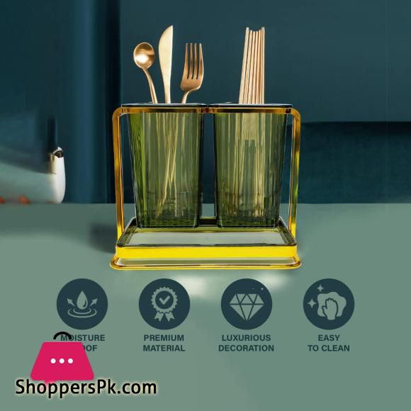 2 Compartments Square Cutlery Holder Utensil Holder Countertop Kitchen Utensil Organizer