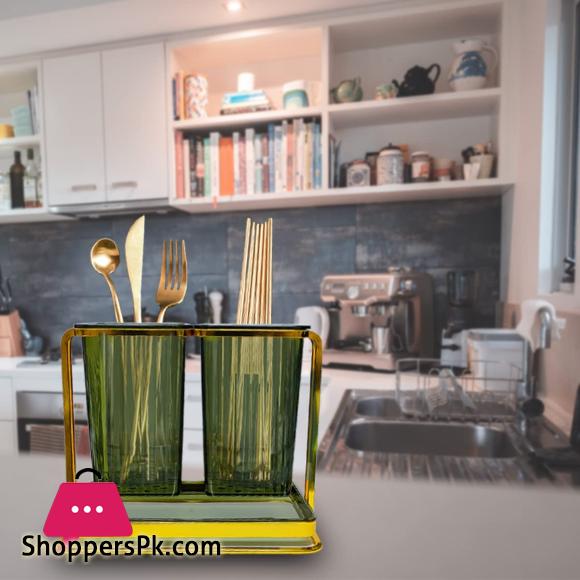 2 Compartments Square Cutlery Holder Utensil Holder Countertop Kitchen Utensil Organizer