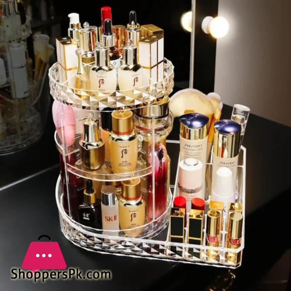 360° Rotating Makeup Organizer Stand with Cosmetic Holder Tray Acrylic