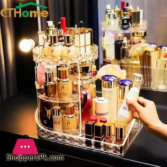 360° Rotating Makeup Organizer Stand with Cosmetic Holder Tray Acrylic