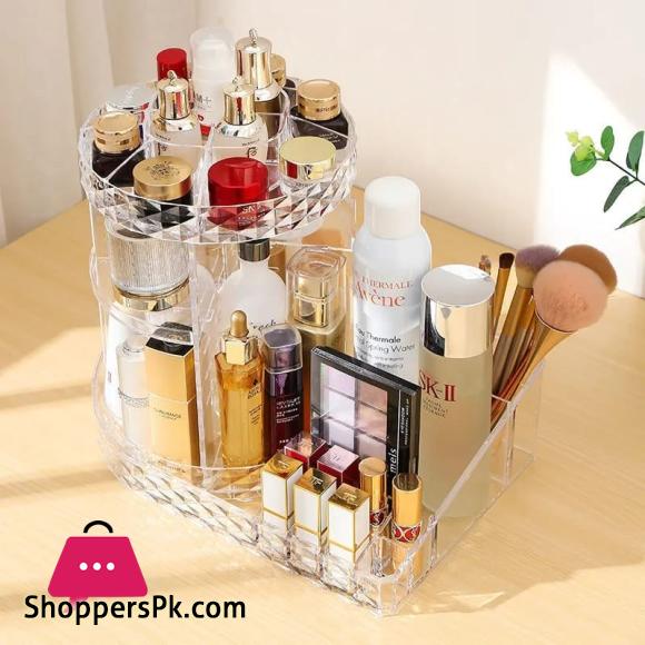 360° Rotating Makeup Organizer Stand with Cosmetic Holder Tray Acrylic