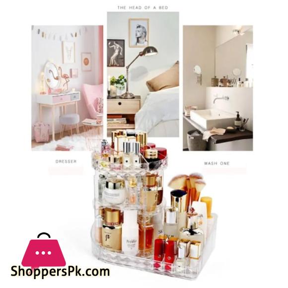 360° Rotating Makeup Organizer Stand with Cosmetic Holder Tray Acrylic