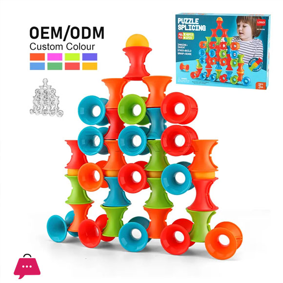 46pcs Stacking Building Block Montessori Sensory Toys kids Balance Stacking Cup Game with Sucker Ball