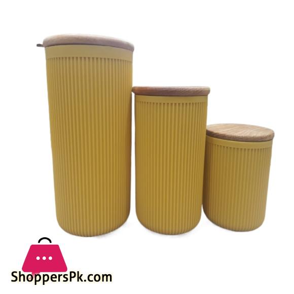 Airtight Pastic Jars for Food Storage Set of 3 PCS Wooden Lids Made in Turkey