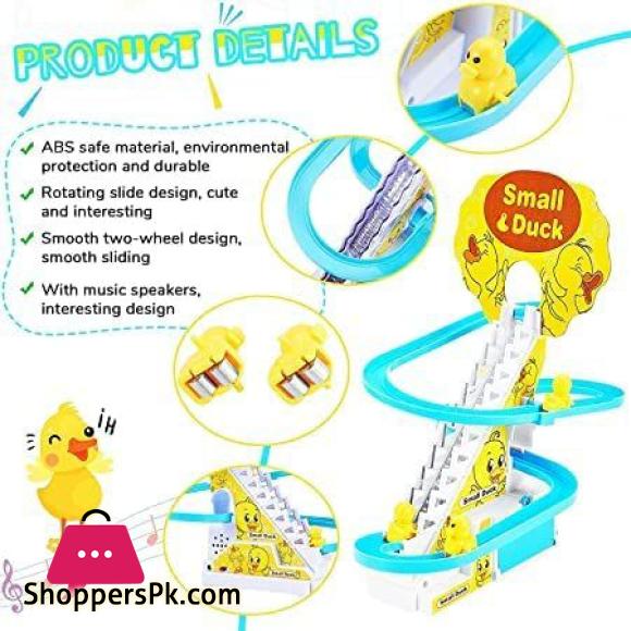 Duck Slide Toy Set, Funny Automatic Stair-Climbing Ducklings Cartoon Race Track Set Little Lovely Duck Slide Toy Escalator Toy with Lights and Music (3 sliding ducks), Multi