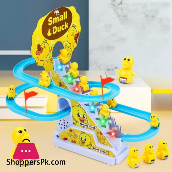 Duck Slide Toy Set, Funny Automatic Stair-Climbing Ducklings Cartoon Race Track Set Little Lovely Duck Slide Toy Escalator Toy with Lights and Music (3 sliding ducks), Multi