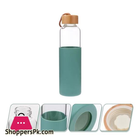 Glass Water Bottle With Wooden Cap & Silicone Cover Assorted Colors