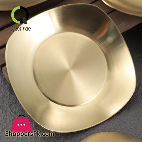 Golden Plate Square Korean Style Stainless Steel Luxury Square Plates Golden - 26.5CM