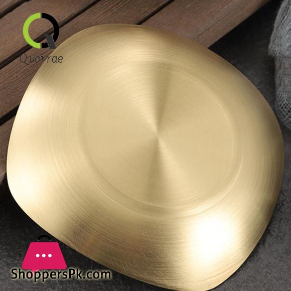 Golden Plate Square Korean Style Stainless Steel Luxury Square Plates Golden - 26.5CM