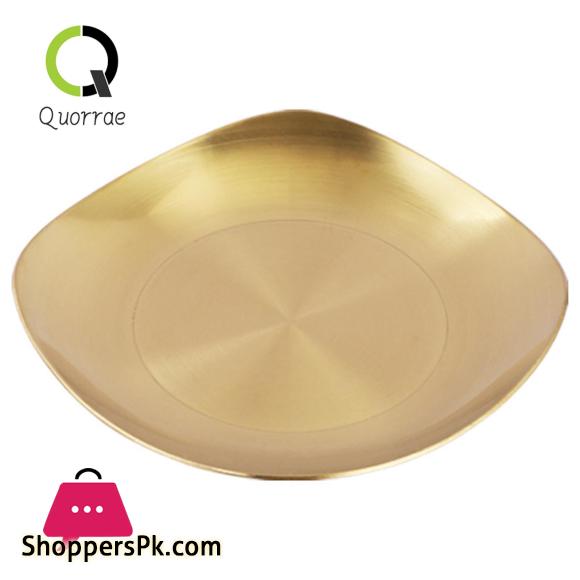 Golden Plate Square Korean Style Stainless Steel Luxury Square Plates Golden - 26.5CM