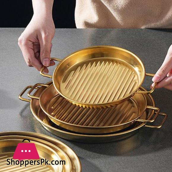 Golden Steak Style Platter Round Rustproof Dinner Plate 8.5 Inch