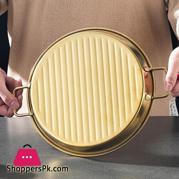 Golden Steak Style Platter Round Rustproof Dinner Plate 9.5 Inch