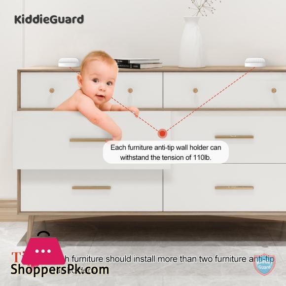 Kiddie Guard Baby Safety Lock Anti Tip Wall Holder For Furniture Children Protection Furniture Baby Security Wall Strap Kids Safety - Pack of 2