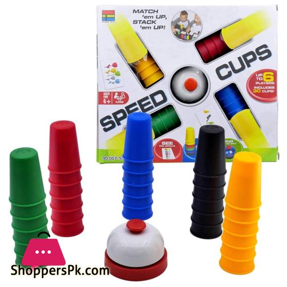 Quick Cups Games for Kids,Classic Speed Cup Game for Parent-Child Interactive Stacking Cups Game with 24 Picture Cards, 30 Cups (6 Sets of 5 Colors Each), Bell &Instructions