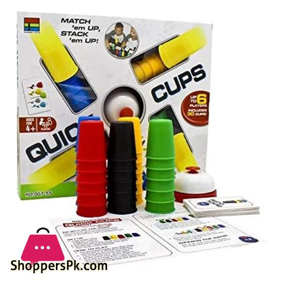 Quick Cups Games for Kids,Classic Speed Cup Game for Parent-Child Interactive Stacking Cups Game with 24 Picture Cards, 30 Cups (6 Sets of 5 Colors Each), Bell &Instructions