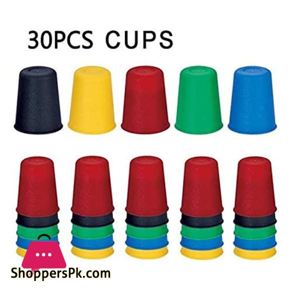 Quick Cups Games for Kids,Classic Speed Cup Game for Parent-Child Interactive Stacking Cups Game with 24 Picture Cards, 30 Cups (6 Sets of 5 Colors Each), Bell &Instructions