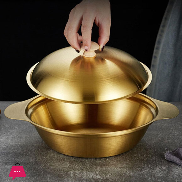 Golden Cooking Pot with Handle Stainless Steel Pots Kitchen Accessory - 18CM