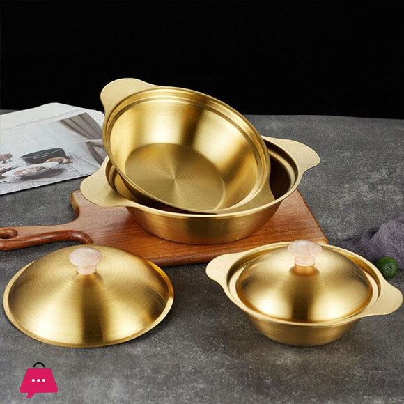 Golden Cooking Pot with Handle Stainless Steel Pots Kitchen Accessory - 18CM